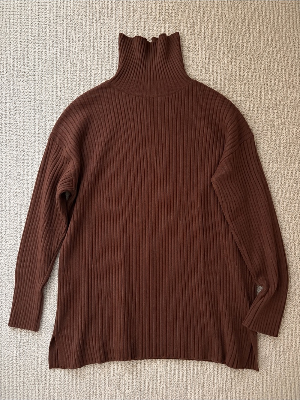 Ribbed Turtleneck Sweater in Brown